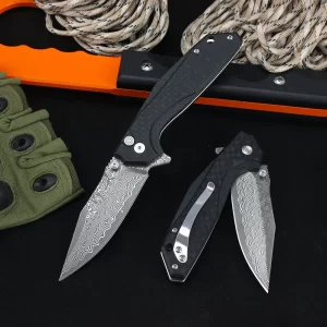 Foldekniv 8.5cm Damaskus G10 fiber carbon [GT-DM016-1]