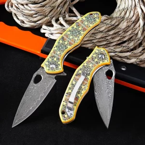 Foldekniv 8cm Damaskus 3D Yellow [GT-DM034]