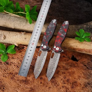 Foldekniv 9cm VG10 Copper Damaskus Carbon Fiber Red [GT-T0044-4]