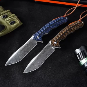 Foldekniv 9cm VG10 Damaskus 76 layers G10 blue [GT-DM030 blue]